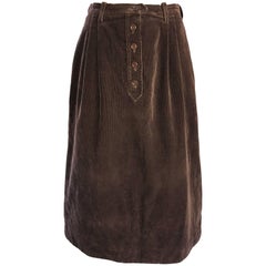 1970s Yves Saint Laurent Rive Gauche Brown Corduroy A - Line Vintage Mide Skirt 