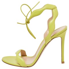 Gianvito Rossi Green Leather Wavy Ankle Tie Sandals Size 38.5