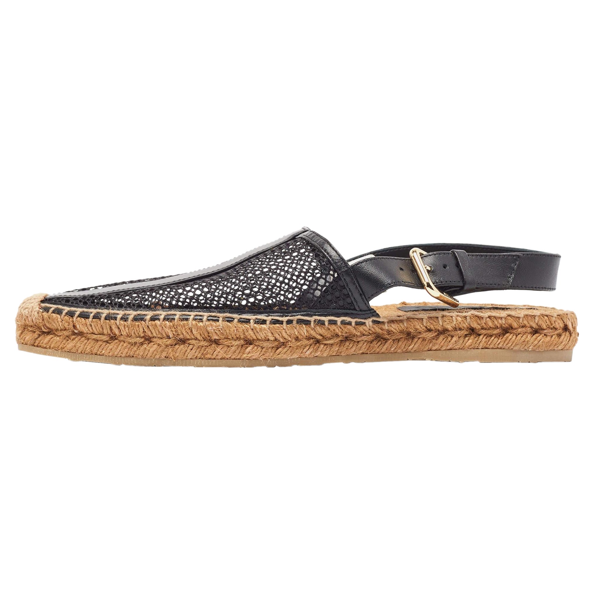 Jimmy Choo Black Mesh and Leather Slingback Espadrille Size 41 For Sale