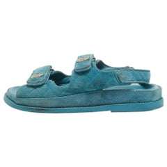 Chanel Blue Suede Dad Slingback Sandals Size 37