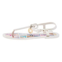 Fendi White Jelly Logo Charm Sunny Thong Flat Sandals Size 39