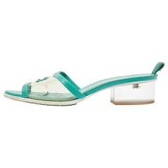 Chanel Green Leather and PVC CC Slide Sandals Size 41