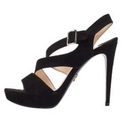 Prada Sandali con plateau in camoscio nero taglia 37,5