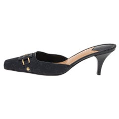 Louis Vuitton Black Monogram Embossed Canvas Slip On Mules Size 37.5