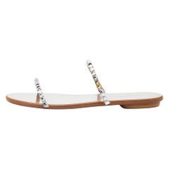 Aquazzura Silver Suede Crystal Embellished Flat Slide Size 36