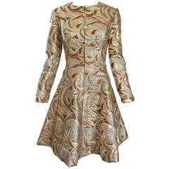 1960s Richard Tam Neiman Marcus Bronze Gold Silver Metallic Vintage A Line Dress