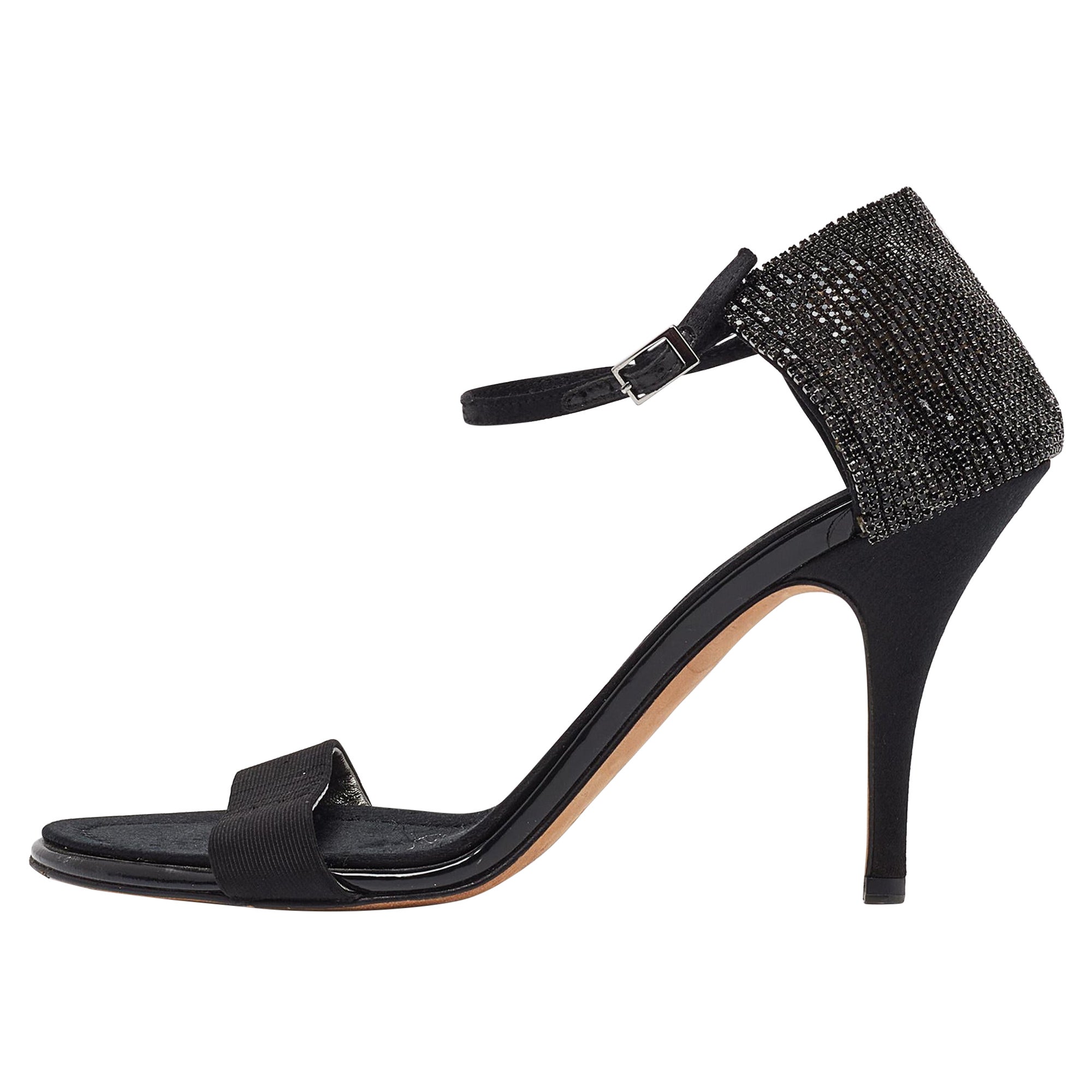 Giuseppe Zanotti Sandali con cinturino alla caviglia in tessuto nero e impreziositi misura 39,5 in vendita