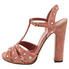 Gucci Pink Suede Crystal Embellished Ankle Strap Sandals Size 36