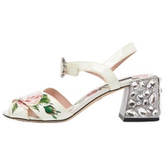 Dolce & Gabbana Multicolor Floral Print Block Heel Sandals Size 37.5