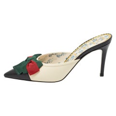 Gucci Black/Cream Leather Sackville Web Bow Mules Size 37