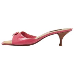 Louis Vuitton Pink Patent Leather Bow Open Toe Slide Sandals Size 42