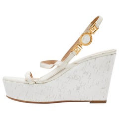 Versace White Leather Wedge Sandals Size 36