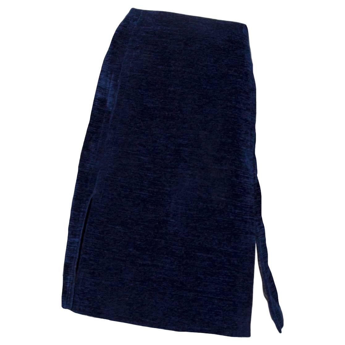 1960s Givenchy Haute Couture Midnight Blue Cotton Skirt For Sale