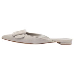 Manolo Blahnik Grey Suede Maysale Mules Size 39.5