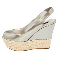 Louis Vuitton Silver Leather Lagoon Wedge Sandals Size 39