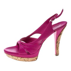 Casadei Pink Leather Slingback Platform Sandals Size 39