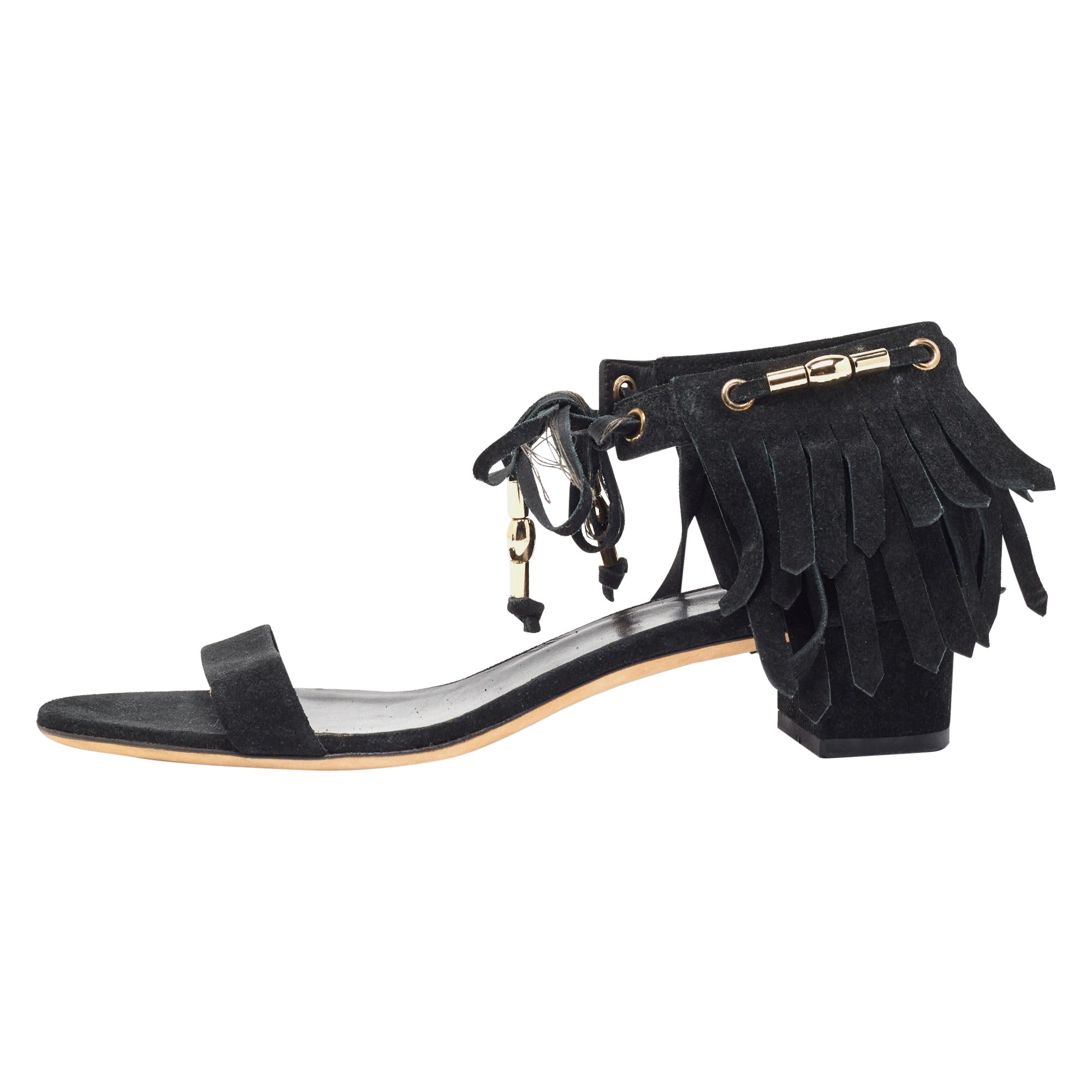 Gucci Sandali con cinturino alla caviglia in pelle scamosciata nera misura 39 in vendita