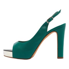 Chanel Green Leather Slingback Slingback Sandals Size 38