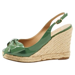 Valentino Green Patent Leather Mena Bow Espadrille Wedge Sandals Size 36