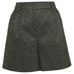 Dolce & Gabbana Green Lame Jacquard Pleated Shorts S
