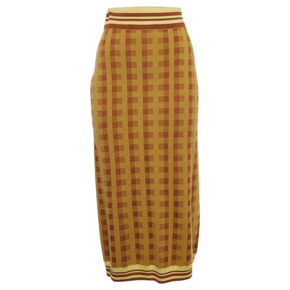 Dries van Noten Yellow/Brown Checked Knit Midi Skirt M For Sale
