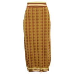 Dries van Noten Yellow/Brown Checked Knit Midi Skirt M