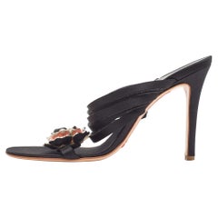 Valentino Black Satin Slide Sandals Size  38