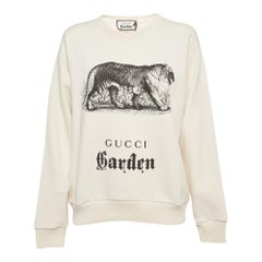 Gucci Cream Tiger Print Cotton Knit Crew Neck Garden Sweatshirt XS