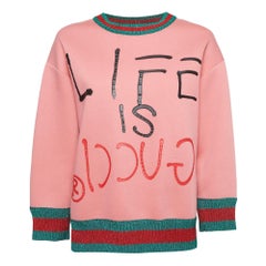 Gucci Pink Life Is Gucci Spray Painted Cotton Sweatshirt M