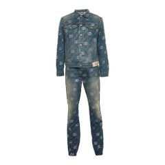 Gucci Blue Interlocking G Crystal-Embellished Denim Jacket and Jeans Set S/M