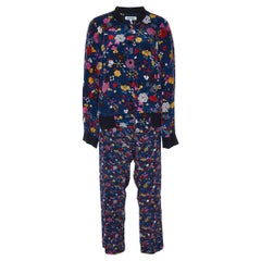 Kenzo Dark Blue Floral Print Silk Track Suit M/L