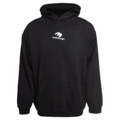 Balenciaga Black Logo Printed Cotton Knit Oversized Hoodie XS