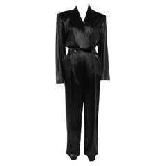 Philosophy Di Lorenzo Serafini Schwarzer Satin-Overall mit V-Ausschnitt und Knopfleiste M