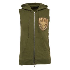 Balmain Green Metallic Applique Cotton Knit Sleeveless Hoodie XS