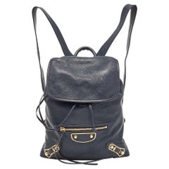 Balenciaga Navy Blue Leather Classic Metallic Edge Backpack