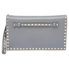 Valentino Grey Leather Rockstud Wristlet Clutch
