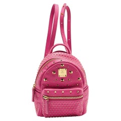MCM Dark Pink Leather Mini Studded Stark Backpack