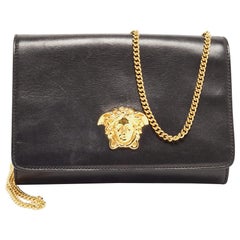 Versace - La Medusa - Pochette en cuir noir avec rabat et chaîne