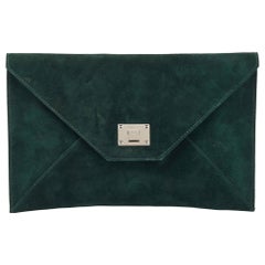 Jimmy Choo Dark Green Suede Rosseta Clutch