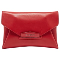 Givenchy Red Leather Medium Antigona Envelope Clutch