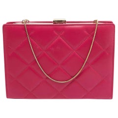 Carolina Herrera Pink Quilted Leather Frame Chain Clutch