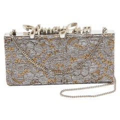 Jimmy Choo Metallic Lace Celeste Logo Chain Clutch