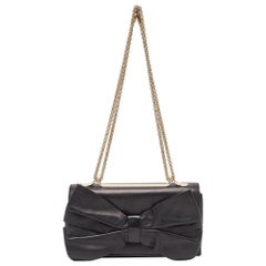 Valentino Black Leather Bow Flap Chain Clucth