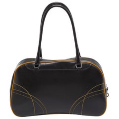 Prada Choco Brown/Yellow Easy Calf Leder Bowler Tasche