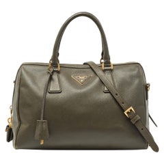 Prada Olive Green Saffiano Leather Bowler Bag