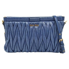 Miu Miu Blue Matelassà Leather Frame Clutch Bag