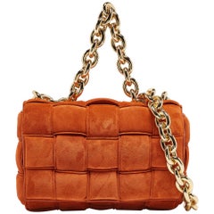 Bottega Veneta Orange Padded Suede Chain Cassette Shoulder Bag