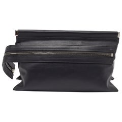 Tom Ford Dark Grey Leather Zip Detail Clutch