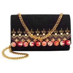 Giuseppe Zanotti Black Suede Diwali Motif Jaya Chain Clutch
