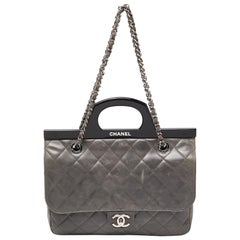 Chanel Grey Quilted Glazed Leather Small CC Delivery Bag